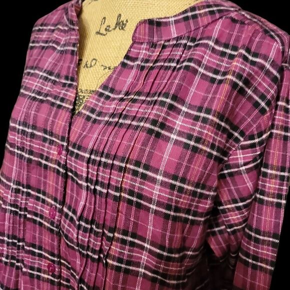 CW Classics Lightweight Flannel Purple Berry Plaid Tunic Top Sz XL NWOT - Picture 6 of 6